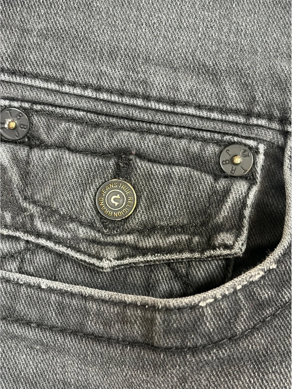 True Religion Ricky Straight Leg Jeans - Size 30 x 32 Black Denim Flap Pockets